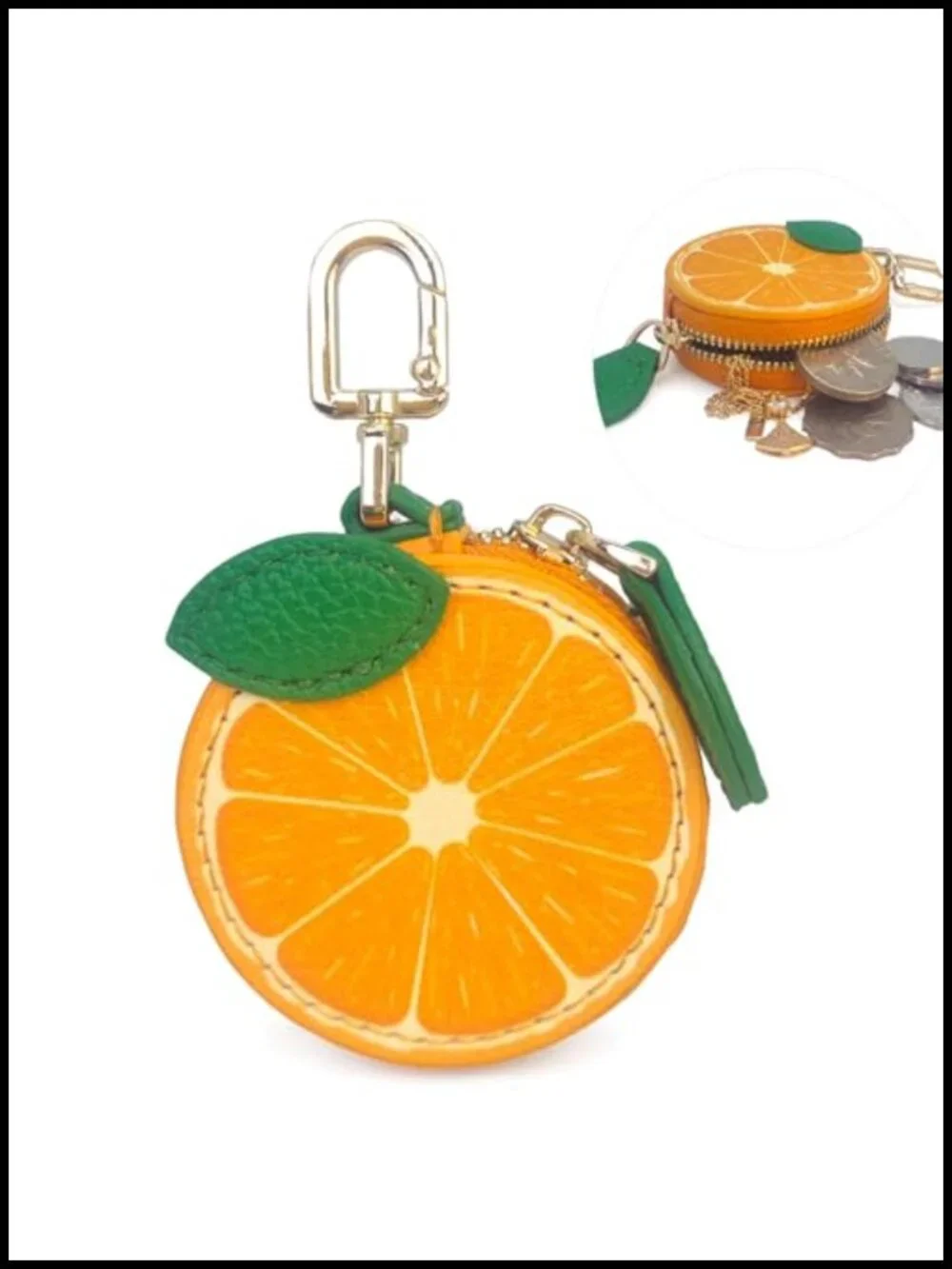 Fruit Shaped Faux Leather Coin Purse Keychain Mini Bag Charm Airtag Holder for